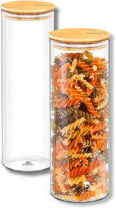 Wilmax Vorratsglas mit Deckel, 2er-Set, 2000 ml, Glas & Bambus, WL-888510/A2